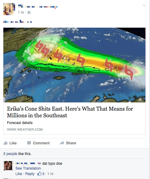 facebook hurricane erika typo