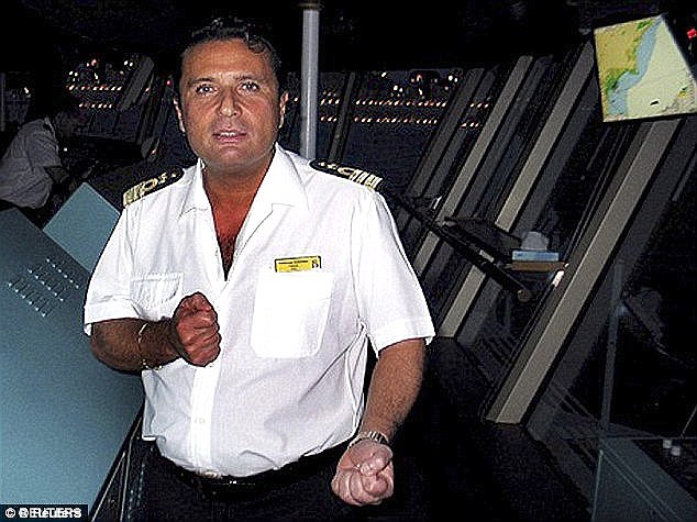 The trial heard that Francesco Schettino (pictured) had taken his lover, dancer Domnica Cemortan, onto the bridge on the night of the accident. After the ship ran aground on rocks Schettino told her to 'save herself'