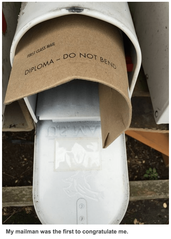funny fail image mailman delivers diploma 