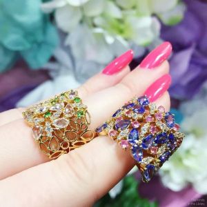 Gorgeous, floral-inspired colored gemstone cigar band rings from @ayvajewelry's latest collection! Love these bright beauties so much.