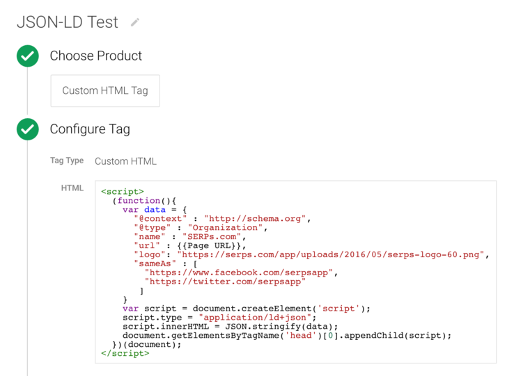 Google Tag Manager JSON-LD insertion script