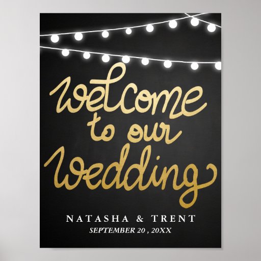 Welcome Wedding Sign Faux Gold Foil Chalkboard Poster