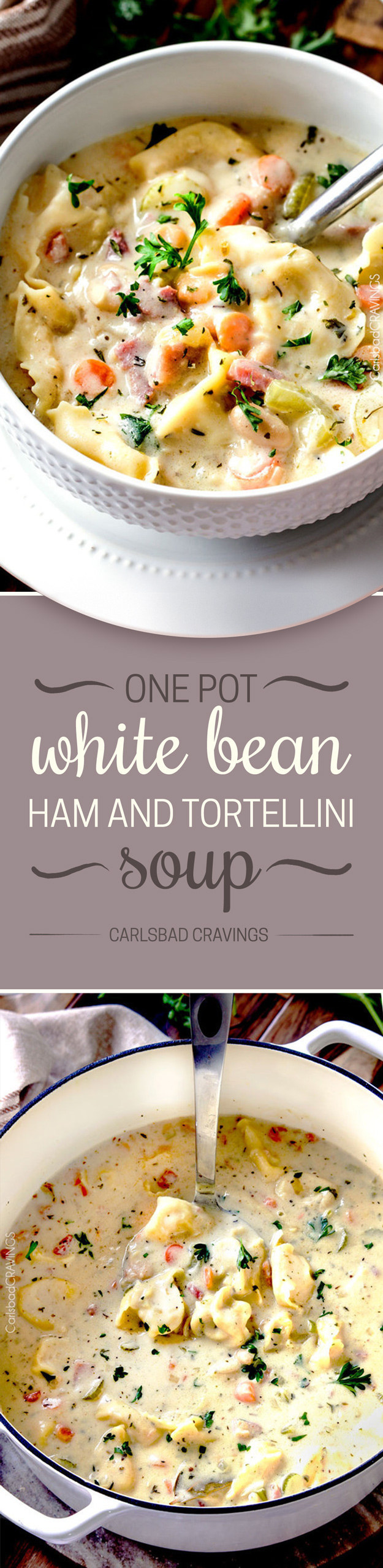 One Pot White Bean, Ham, and Tortellini Soup