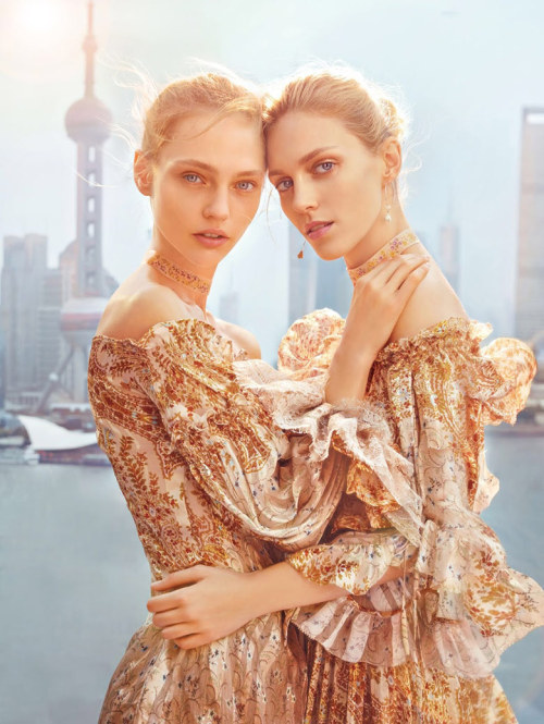 Anja Rubik & Sasha Pivovarova for Vogue China February 2016