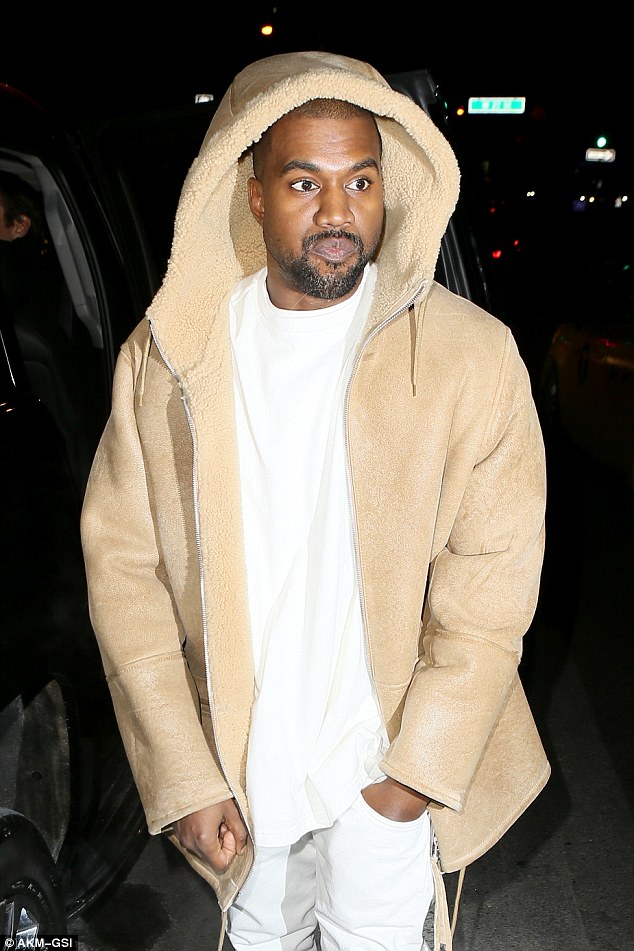 Kanye was seen earlier on Sunday evening wearing his Yeezy clothing and taking wife Kim out for dinner
