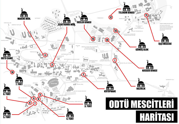 Map of existing ODTÜ Prayer rooms