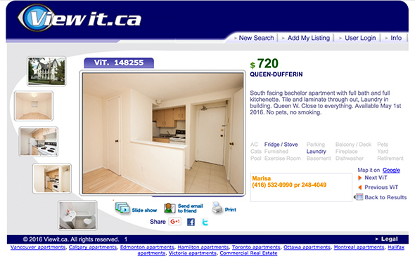750 dollar apartment in Toronto