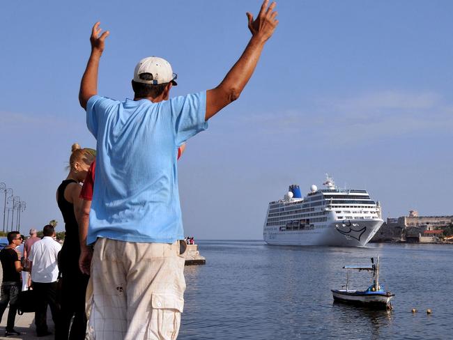 The first US-to-Cuba cruise ship to arrive in the island nation in decades glides into the port of Havana. Picture: AFP