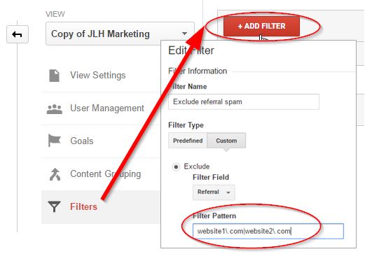 Viewing filters in Google Analytics