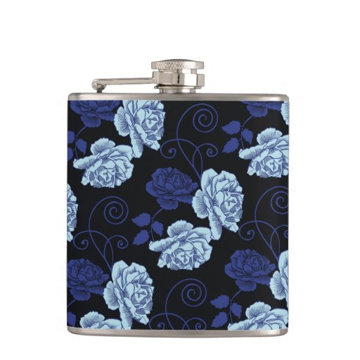 Beautiful roses on gray background pattern hip flask