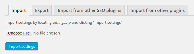 Using the import tab to import settings from other SEO plugins