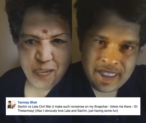 Unfortunately for Bhat, the feminism controversy brought more attention to his Snapchat videos. A few days later, he decided to share a Snapchat face-swap Story titled "Sachin vs Lata Civil War," which sparked even more controversy.