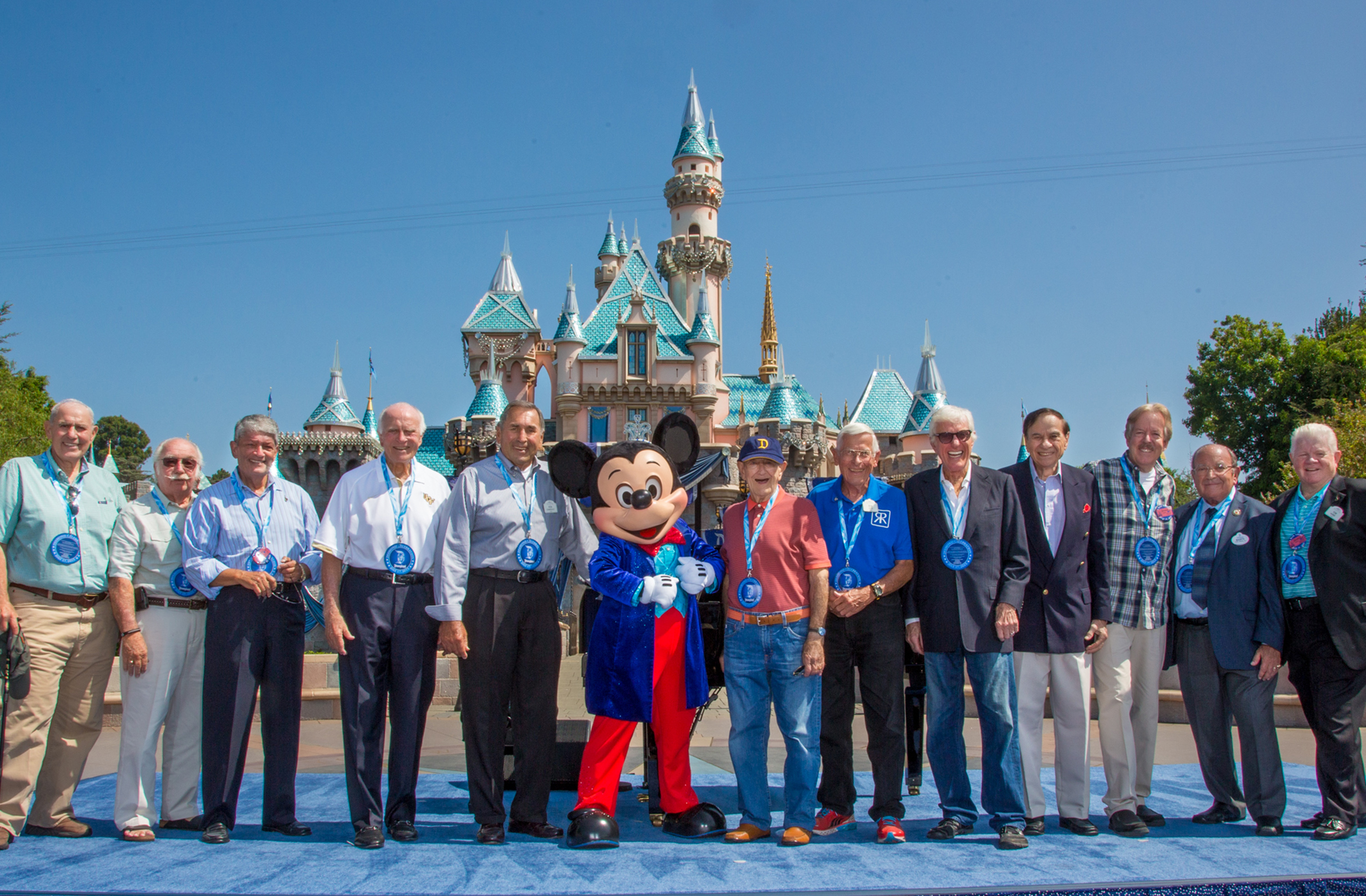 Jack Lindquist (right of Mickey Mouse) and fellow Disney Legends and Club 55ers on July 17, 2015