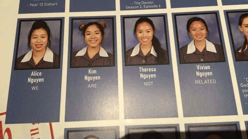 funny school image yearbook quote of girls with same last name