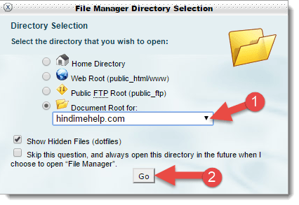 website ko select karke go par click kare jiska file manager open klarna hai