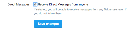 Enable Twitter Direct Messages from Anyone