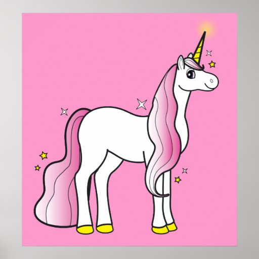 Magical Unicorn with Pink Mane and Tail Poster