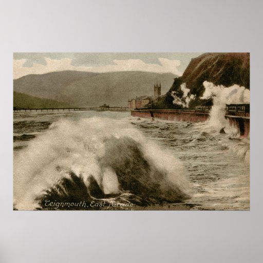 Vintage Teignmouth Devon seaside stormy weather tr Poster