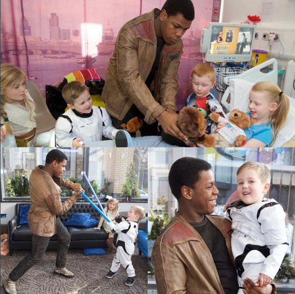 star wars win kids John Boyega Stayed in Character as Finn During an Adorable Visit to a Children's Hospital 