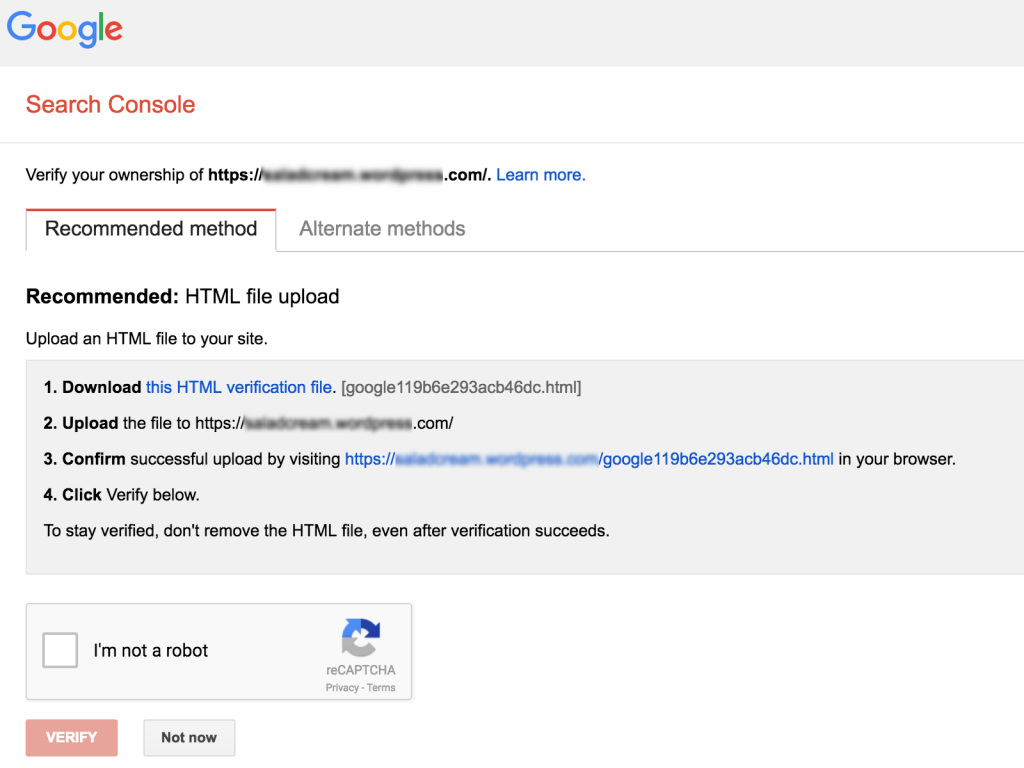 verify your site in search console