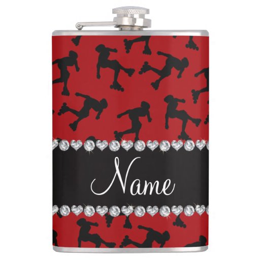 Personalized name red inline skating hip flask
