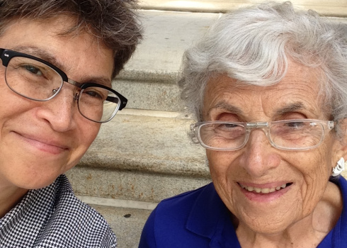 My mom and I sitting on the steps of the Art Institute this past summer.