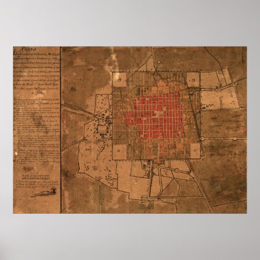 Vintage Map of Mexico City Mexico (1800) Poster