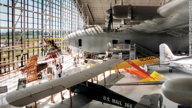 More than 66 years after it first flew, Howard Hughes' gigantic, wooden H-4 Hercules -- nicknamed the Spruce Goose -- still has the widest wingspan of any airplane. It's housed at the Evergreen Aviation &amp; Space Museum, in McMinnville, Oregon. 