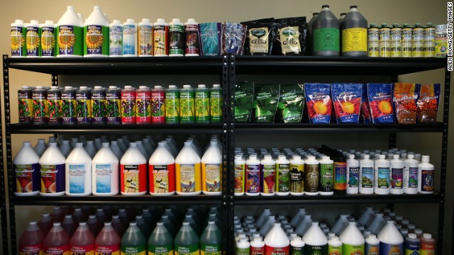 Nutrient products are placed on shelves in the weGrow marijuana cultivation supply store during its grand opening on March 30, 2012, in Washington, D.C. The store is a one-stop-shop for supplies and training to grow plants indoors, except for the actual marijuana plants or seeds. Legislation was enacted in 2010 authorizing the establishment of regulated medical marijuana dispensaries in the nation's capital.