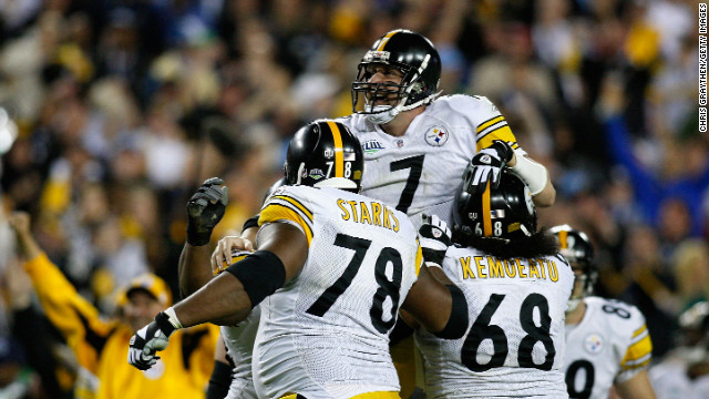 The <a href='http://ift.tt/1aP1Jkv' target='_blank'>Pittsburgh Steelers</a> hold the record for most wins, taking the championship six times. Steelers quarterback Ben Roethlisberger celebrates with his teammates after throwing a fourth quarter touchdown against the Arizona Cardinals during Super Bowl XLIII.