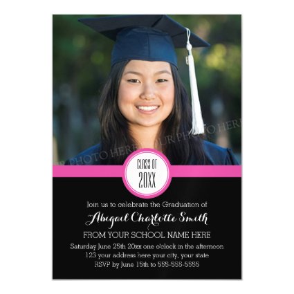 Pink Black Modern Graduation Party Magnetic Card Magnetic Invitations