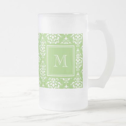 Green Damask Pattern 1 with Monogram Coffee Mug