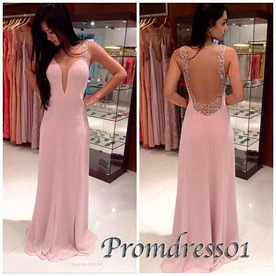 2015 elegant pink chiffon prom dress