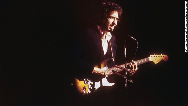 Dylan performs on stage at Madison Square Garden in 1974.