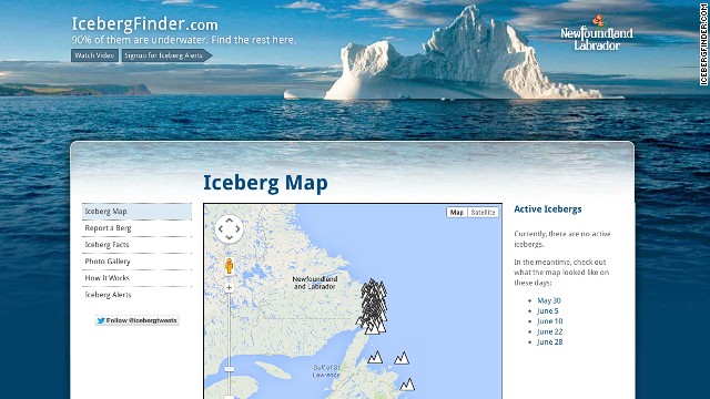 This site's map helps you avoid or seek out icebergs in Newfoundland and Labrador's Iceberg Alley. 