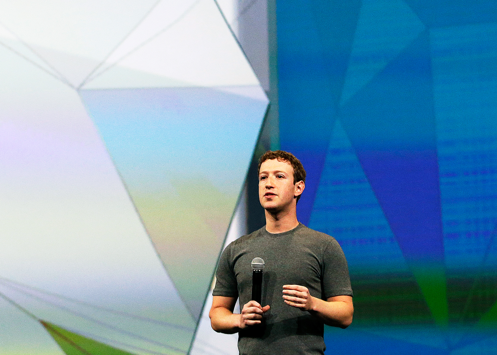Mark Zuckerberg delivers the keynote address at the f8 Facebook Developer Conference Wednesday, April 30, 2014, in San Francisco.