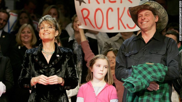 In recent years, Nugent has appeared with Republicans at their campaign events. Here, Nugent appears with former Alaska Gov. Sarah Palin and Palin's daughter Piper at a rally for Texas Gov. Rick Perry in 2010.