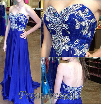 2015 royal blue chiffon prom dress