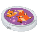 Cute Playful Cartoon Foxes Pocket Mirror Mirror For Makeup