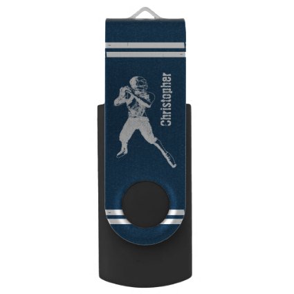 Grunge Football Quarterback Blue and White Swivel USB 3.0 Flash Drive