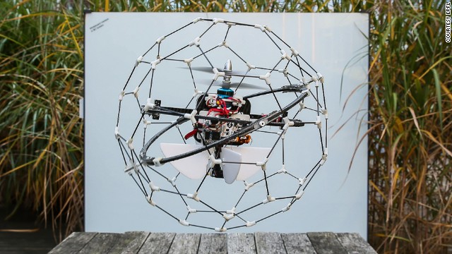 Gimball is a spherical flying robot encased in a flexible cage that allows it to happily smash into surfaces while navigating disaster sites. Unlike other rescue robots, GimBall is able to bounce back without losing its bearings or damaging its in-built camera. Developed by the Swiss Federal Institute of Technology (EPFL), it could be used to search for survivors or measure gas leaks in collapsed buildings.