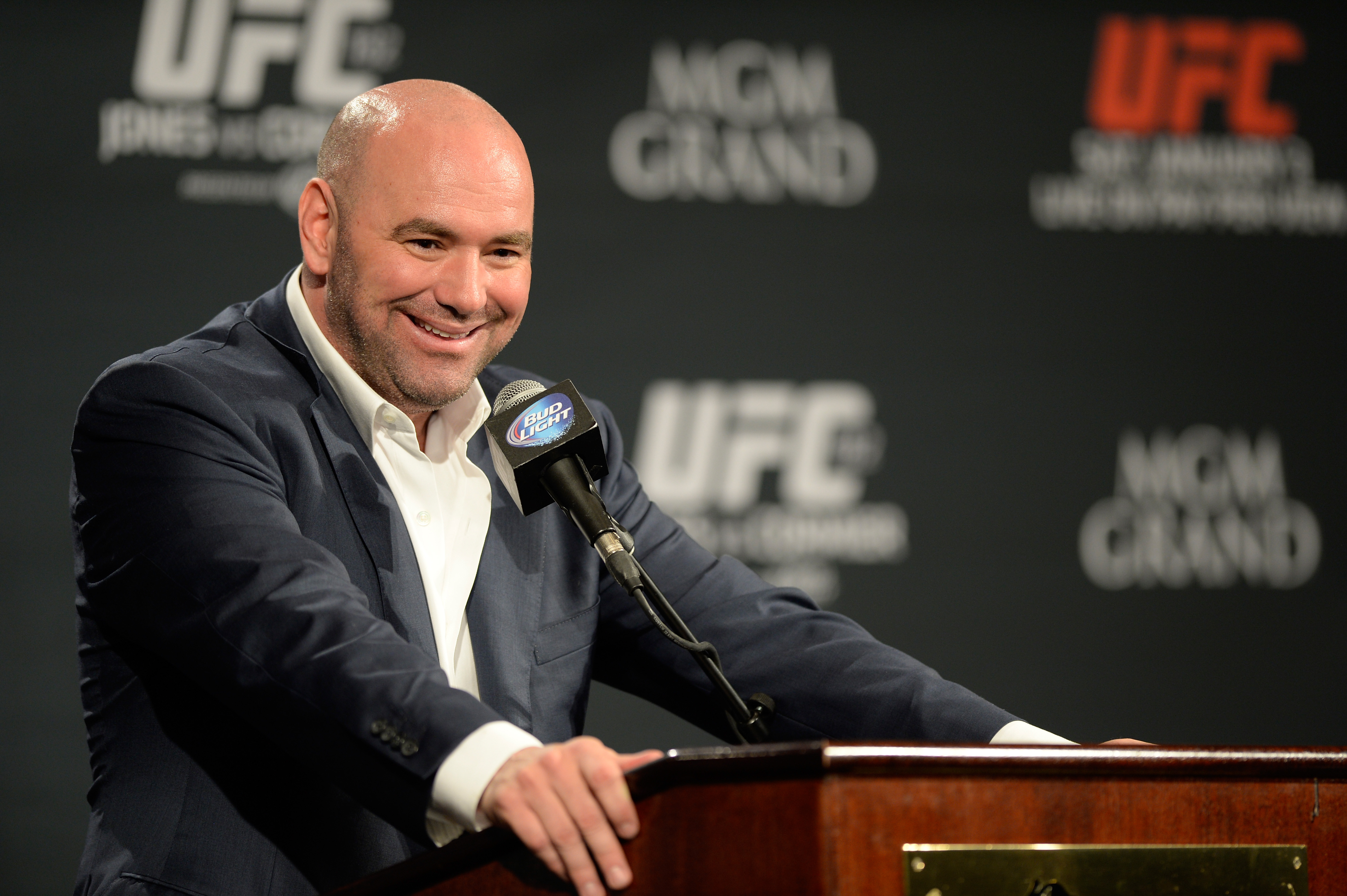 UFC president Dana White talks with the media during a press conference. (Getty)