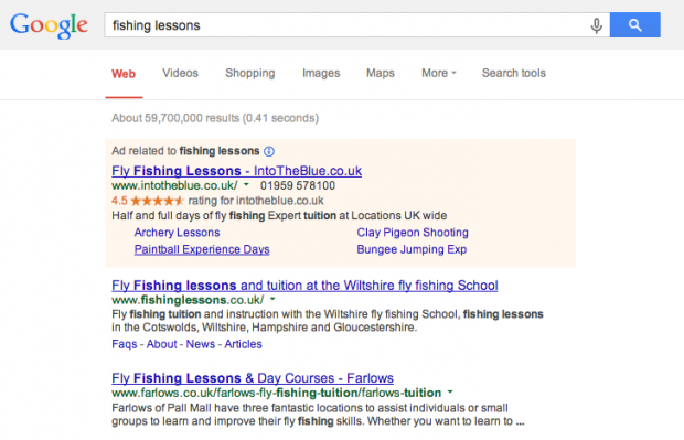 Example of google search  result and advert