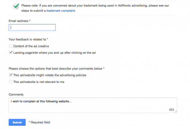 Google now offers a simple form to let you complain about misleading adverts