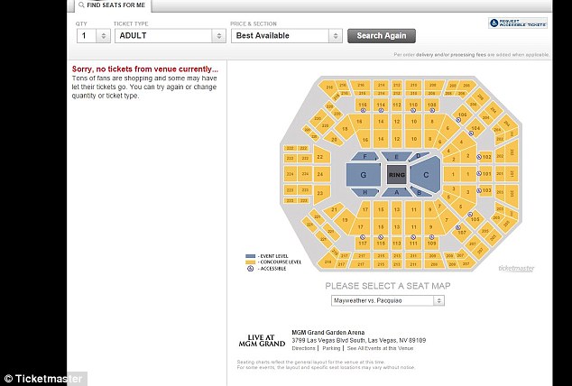 Less than a minute after 8pm, the Ticketmaster website announces that no tickets are available  