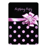 Elegant Light Pink Black Bow Polka Dots Birthday 2 5x7 Paper Invitation Card
