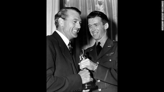 James Stewart, right, bestows pal Gary Cooper with the statuette for "Sergeant York." Cooper nabbed the win over Orson Welles, whose "Citizen Kane" also lost out on the best picture award but has become the epitome of a Hollywood classic. 