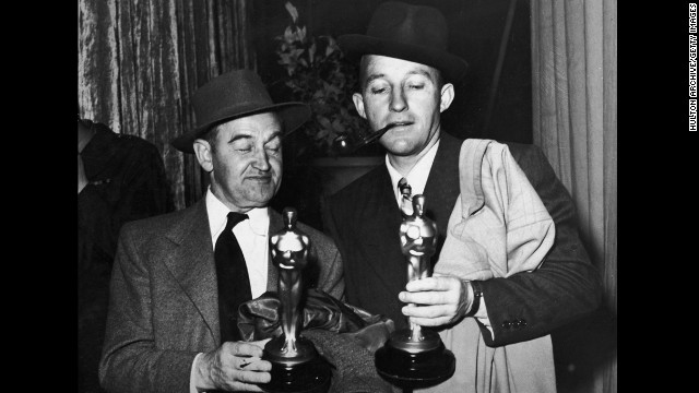 Bing Crosby, right, and co-star Barry Fitzgerald find a reason to celebrate after the 1945 awards ceremony. They won the best actor and best supporting actor awards, respectively, for "Going My Way."
