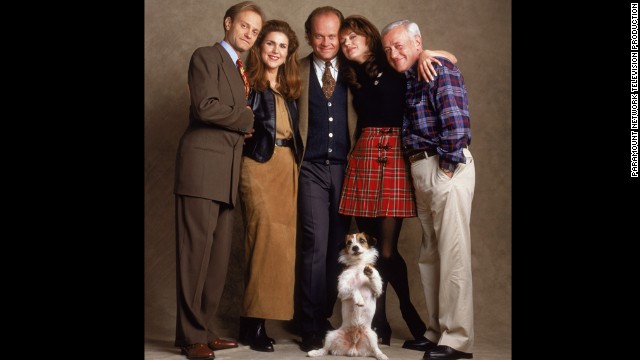 Before there was "Frasier," the character of Frasier Crane was a regular on "Cheers." Kelsey Grammer, center, played the title role. David Hyde Pierce, from left, Peri Gilpin, Jane Leeves and John Mahoney also starred.