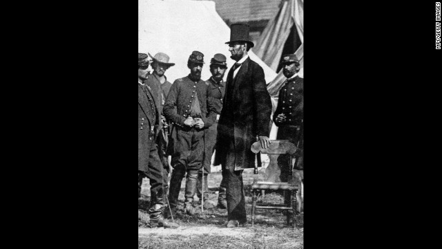 President Lincoln stands with Gen. George McClellan (facing Lincoln) at the Antietam battlefield in Maryland in 1862, during the Civil War. The anonymous authors of the "Miscegenation" pamphlet hoped to add to Lincoln's dimming popularity as the bloody war seemed to drag on forever.